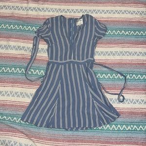 Privacy Please light blue and white striped short-sleeve mini dress